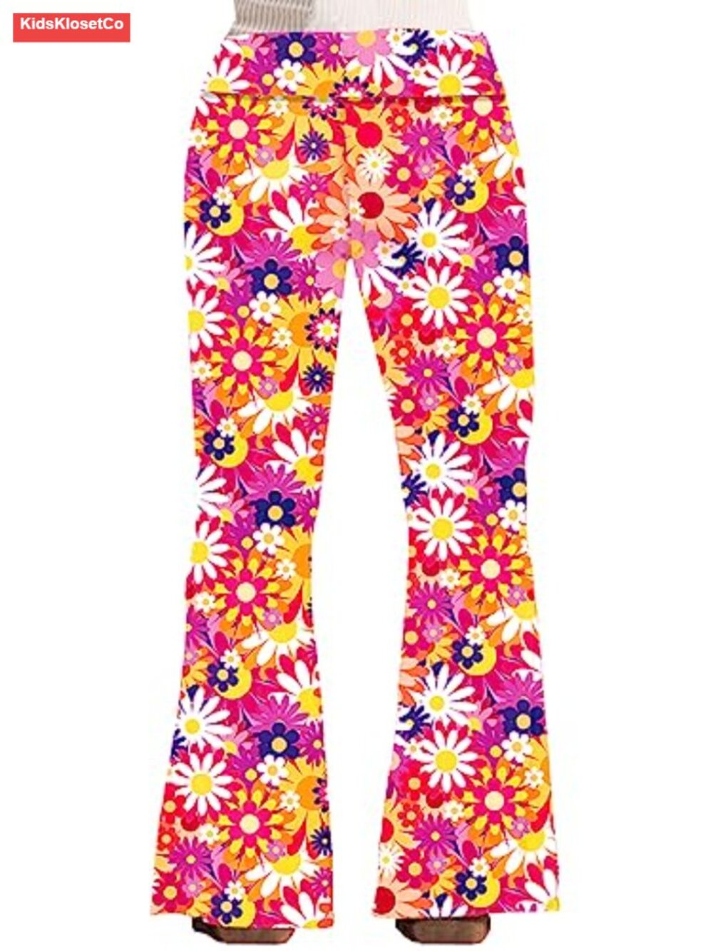 Girls High Waist Floral Flare Pants 60s 70s Hippie Bell Bottom - Picture 6 of 6